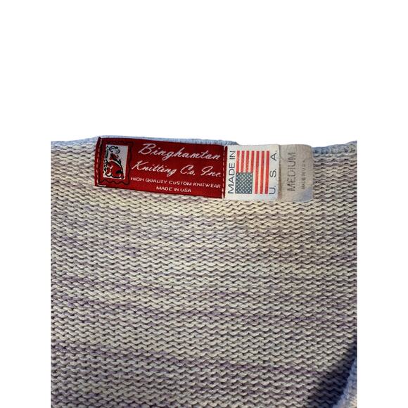 Vintage 70s 80s USA Made Cream & Purple Pastel Striped V Neck Knitted Sweater M - Picture 3 of 6